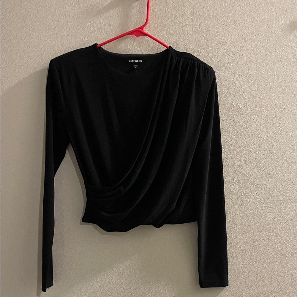 Express Black Draped Front Long Sleeve Tee